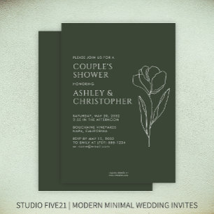 Modern Drawn Floral Moss Green Wedding Shower Invitation