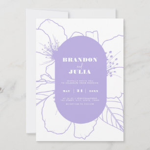 Modern Drawn Floral Outline Lilac Lavender QR Code Invitation