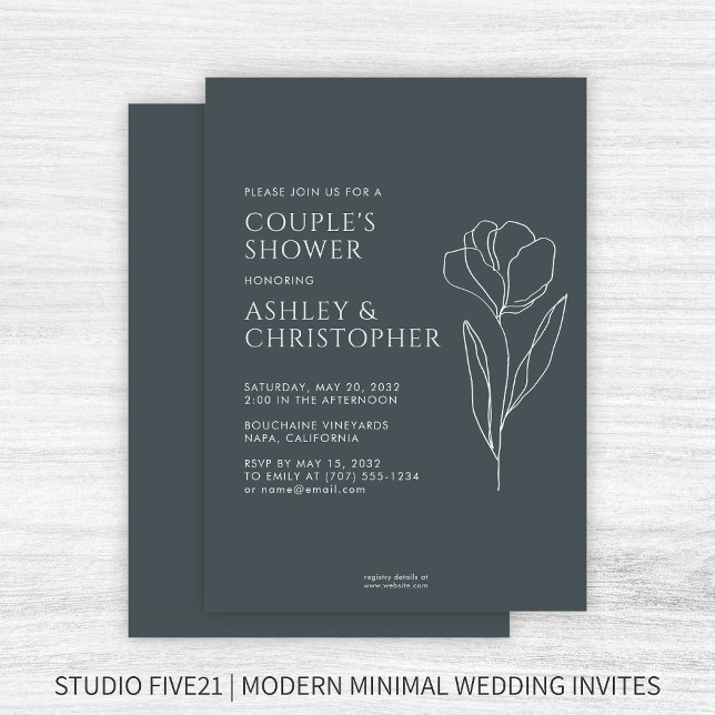Modern Drawn Floral Space Grey Wedding Shower Invitation (Creator Uploaded)