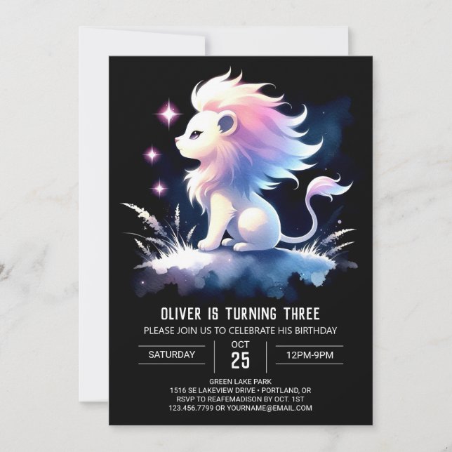 Modern Dreamy Lion Birthday Invitation (Front)