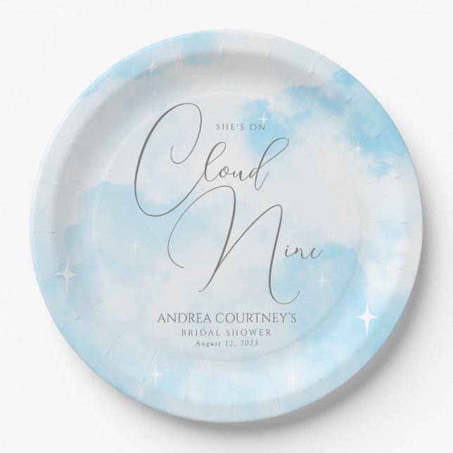 Modern Dreamy Pastel Blue Cloud Nine Bridal Shower Paper Plate (Front)