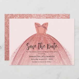 Modern Dress Sweet 16 Script Birthday Save The Date