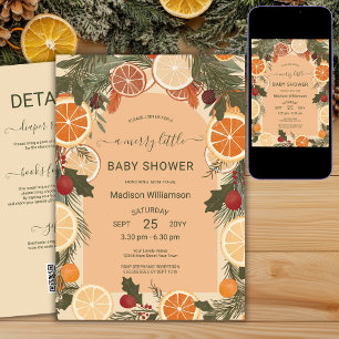 Modern Dried Citrus Merry Little Baby Shower QR   Invitation