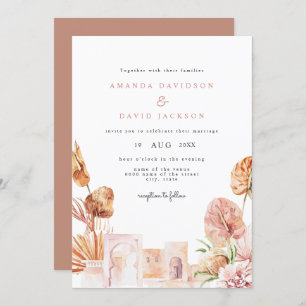 Modern Dried Leaves Desert Western Boho Wedding Invitation