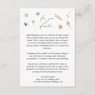 Modern Dried Wildflower Boho Wedding Details Card
