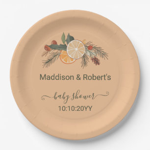 Modern Dried Winter Citrus Baby Shower Paper Plate
