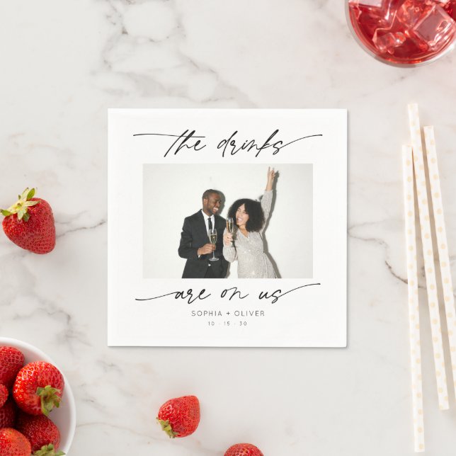 Modern Drink Are On Us Calligraphy Script Photo  Napkin (Insitu)