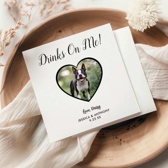 Modern Drinks On Me Photo Pet Wedding Napkin (Creator Uploaded)