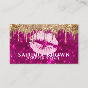 Modern dripping glitter rose gold lips makeup business card
