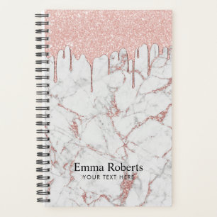 Modern Dripping Rose Gold & White Marble Elegant Planner