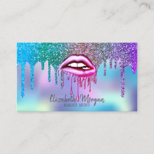 Modern Drips Holographic Metallic Dripping Lips Business Card