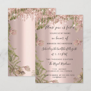 Modern Drips  Rose Gold  Bridal Wedding Floral Invitation