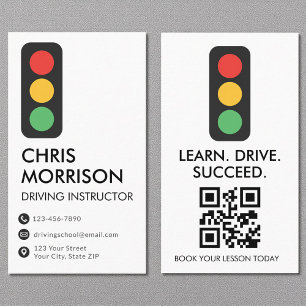 Modern Driving Instructor QR Code Business Card