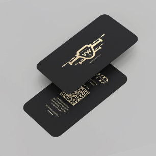 Modern Drone Operator Black Gold Monogram  Business Card