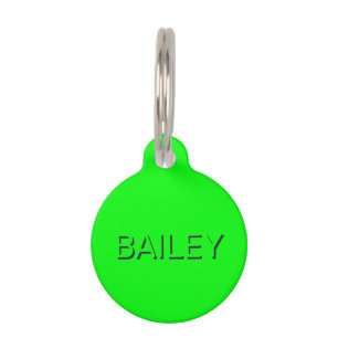 Modern drop shadow custom name contact neon green pet tag