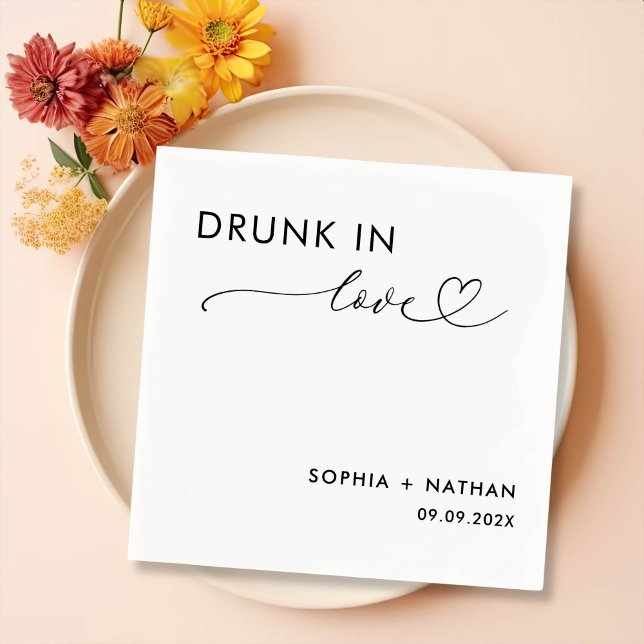 Modern Drunk In Love Personalised Wedding Napkin (Creator Uploaded)