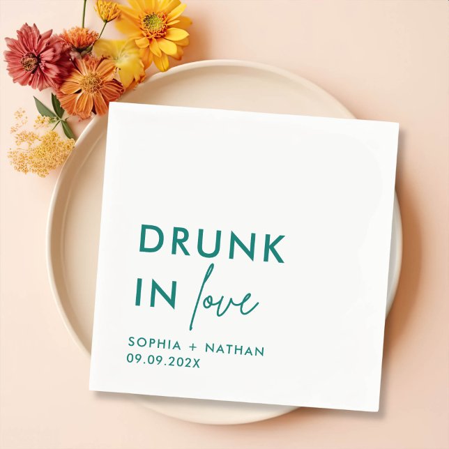Modern Drunk In Love Personalised Wedding Napkin (Creator Uploaded)