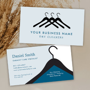 Modern Dry Cleaning Laundry Hanger Blue & White Business Card