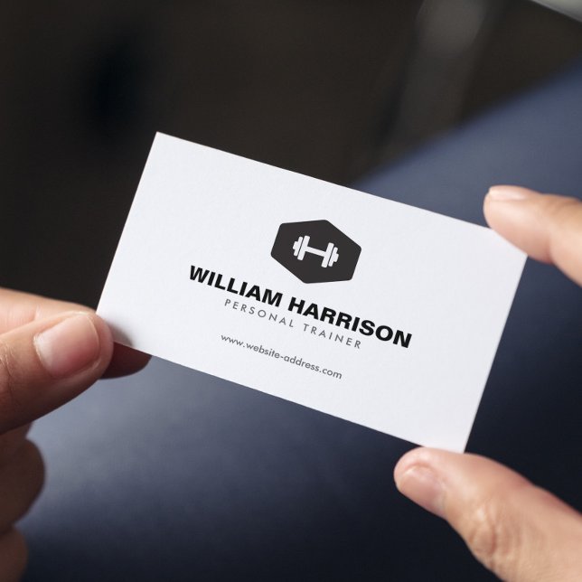 Modern Dumbbell Logo Personal Trainer Fitness Business Card (Creator Uploaded)