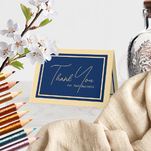 Modern Duotone Tan/Navy Business Thank You Card
