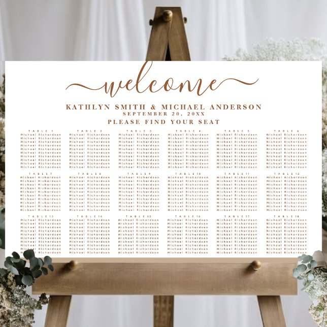 Modern Dusty Beige Simple Wedding 18 Table Seating Poster (Creator Uploaded)