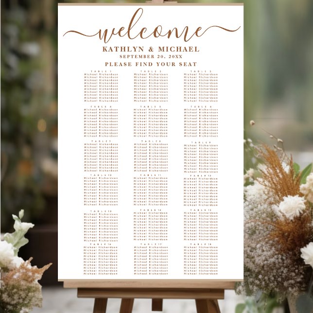Modern Dusty Beige Simple Wedding 18 Table Seating Poster (Creator Uploaded)
