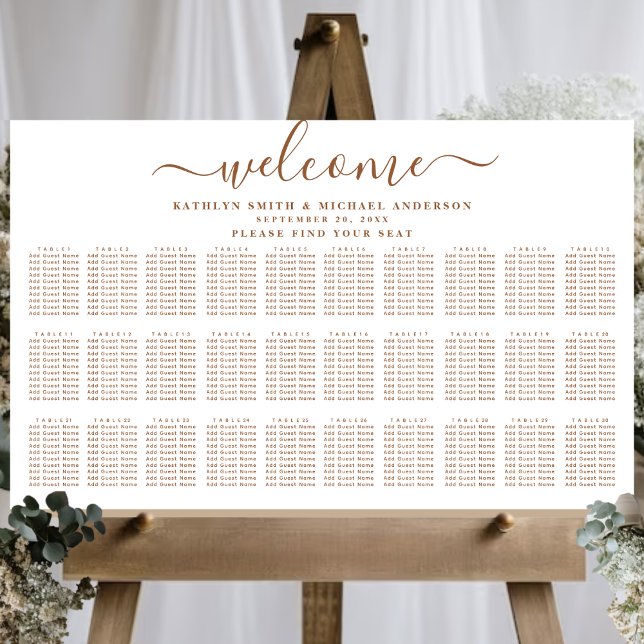 Modern Dusty Beige Wedding 30 Table Seating Poster (Creator Uploaded)