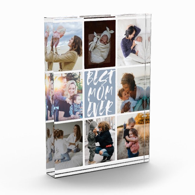 Modern Dusty Blue 8 Photo Collage Best Mum Ever (Left)