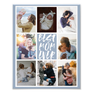 Modern Dusty Blue 8 Photo Collage Best Mum Ever Print