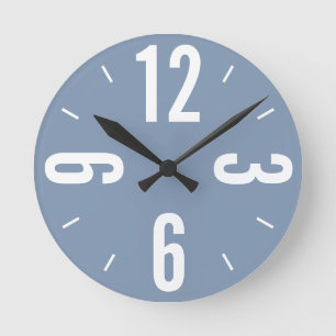 Modern dusty blue and white large numbers round clock