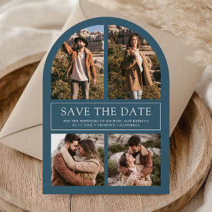 Modern Dusty Blue Arch Photo Collage Wedding Save The Date