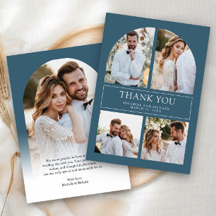Modern Dusty Blue Arch Photo Collage Wedding Thank You Card