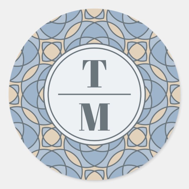 Modern Dusty Blue Art Deco Wedding Favor Stickers (Front)