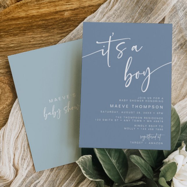 Modern Dusty Blue Baby Shower Invitation Its a Boy (Creator Uploaded)