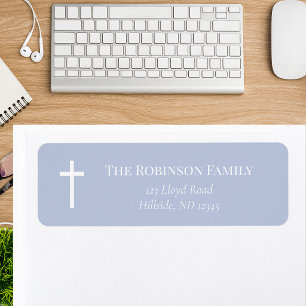 Modern Dusty Blue Baptism Return Address Label