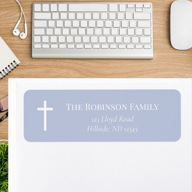 Modern Dusty Blue Baptism Return Address Label (Creator Uploaded)