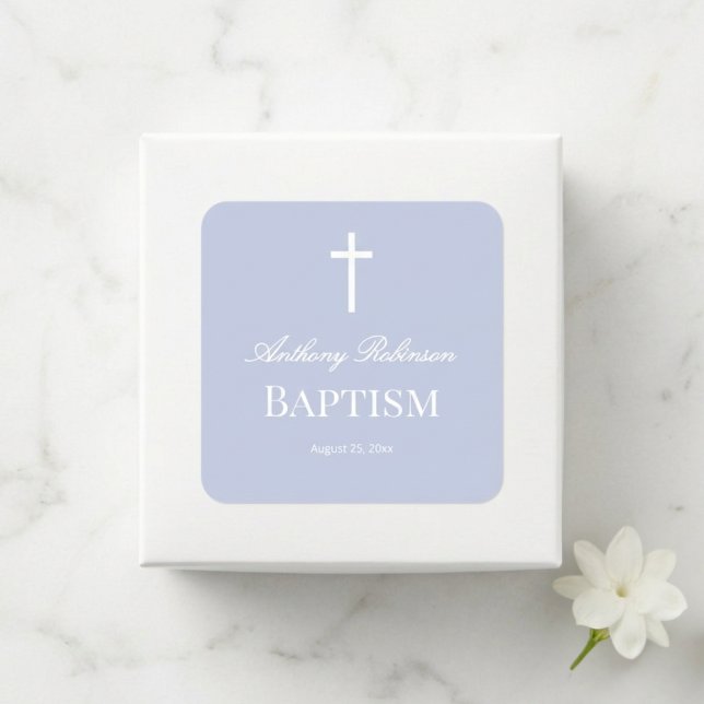 Modern Dusty Blue Baptism  Square Sticker (Creator Uploaded)