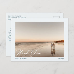 Modern Dusty Blue Beach Wedding Photo Thank You Postcard