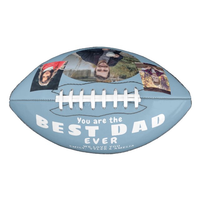 Modern Dusty Blue Best Dad Father 3 Photo Collage Football (Front)