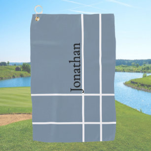 Modern dusty blue black minimalist custom name golf towel