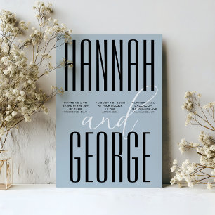 Modern Dusty Blue & Black Simple QR Code Wedding Invitation