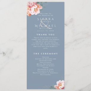 Modern Dusty Blue Blush Floral Wedding Ceremony Program
