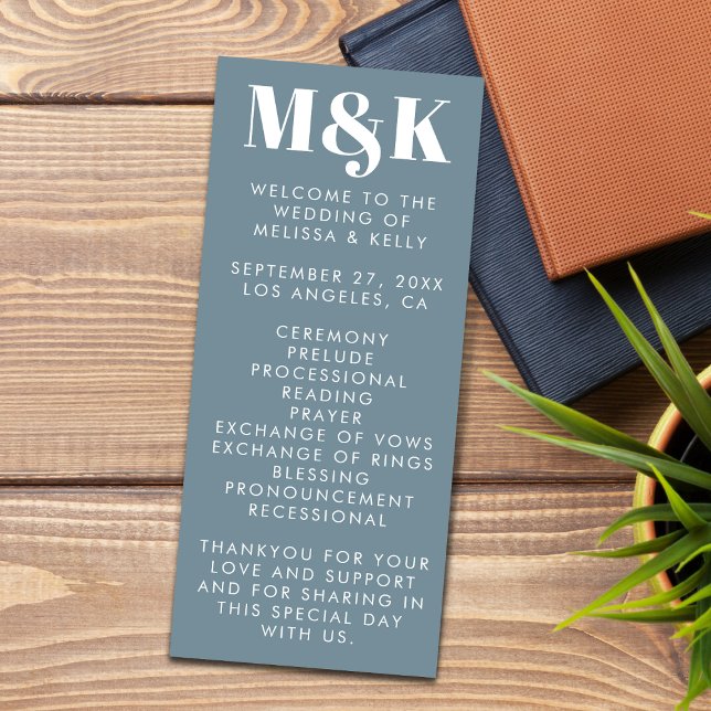 Modern Dusty Blue Bold Typography Wedding Program (Creator Uploaded)