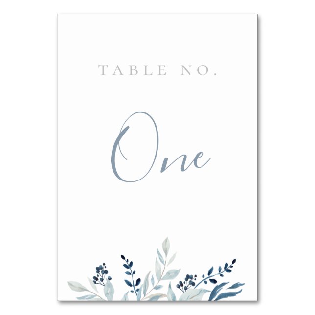 Modern Dusty Blue Botanical Table Number (Front)