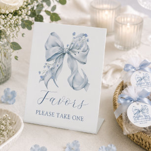 Modern Dusty Blue Bow Coquette Bridal Shower Favou Pedestal Sign