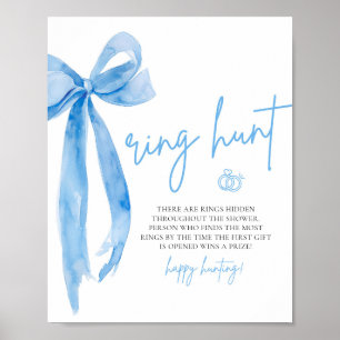 Modern Dusty Blue Bow Ring Hunt Game Bridal Shower Poster