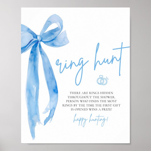 Modern Dusty Blue Bow Ring Hunt Game Bridal Shower Poster (Front)