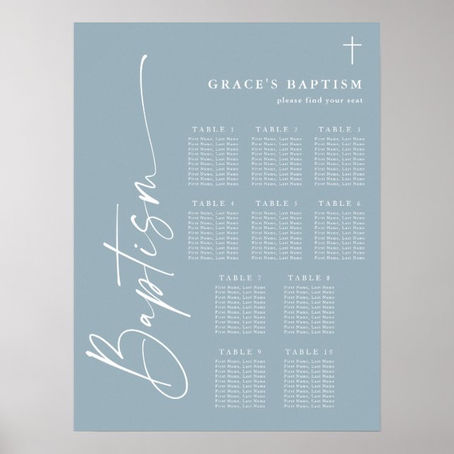 Modern Dusty Blue Boys Baptism Seating Chart (Front)