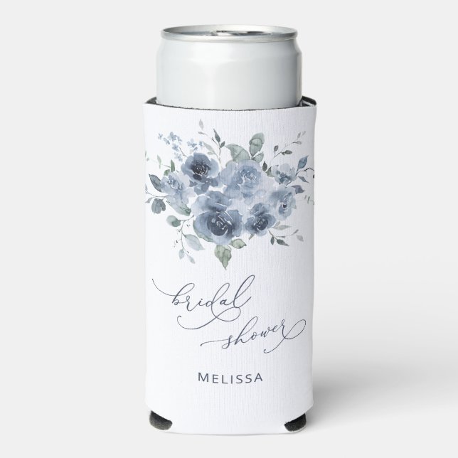 Modern Dusty Blue Bridal Shower Custom Seltzer Can Cooler (Seltzer Front)