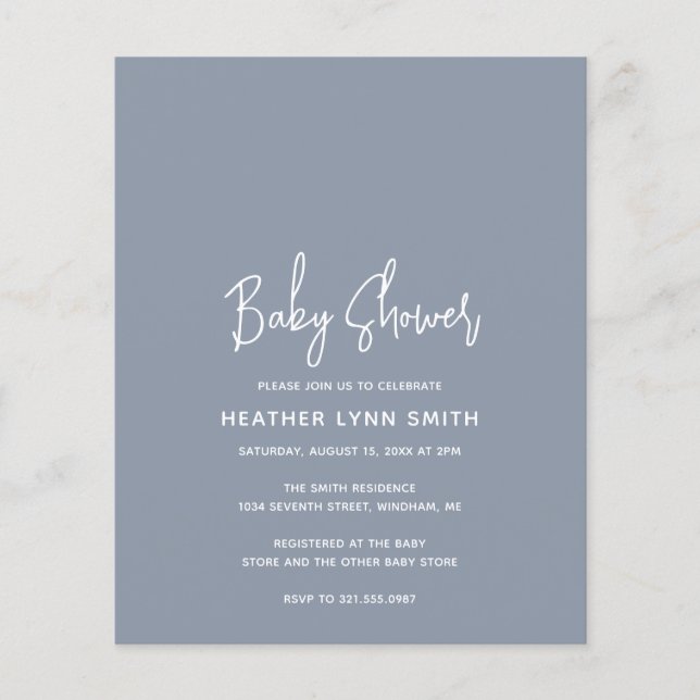 Modern Dusty Blue Budget Baby Shower Invitation (Front)